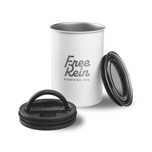 Stacked Logo Stainless Canister-White